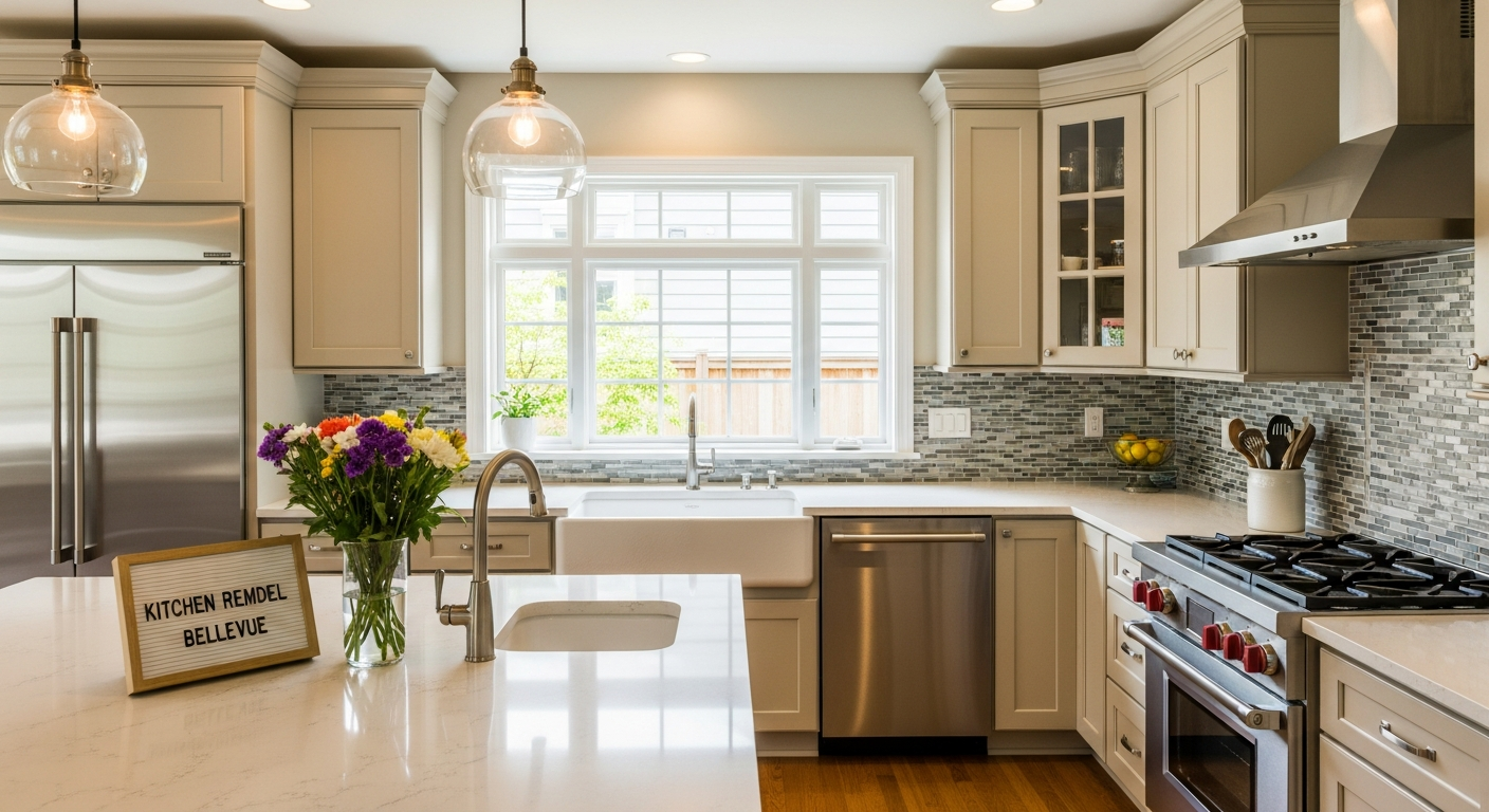 Modern kitchen with white cabinets and stainless appliances.